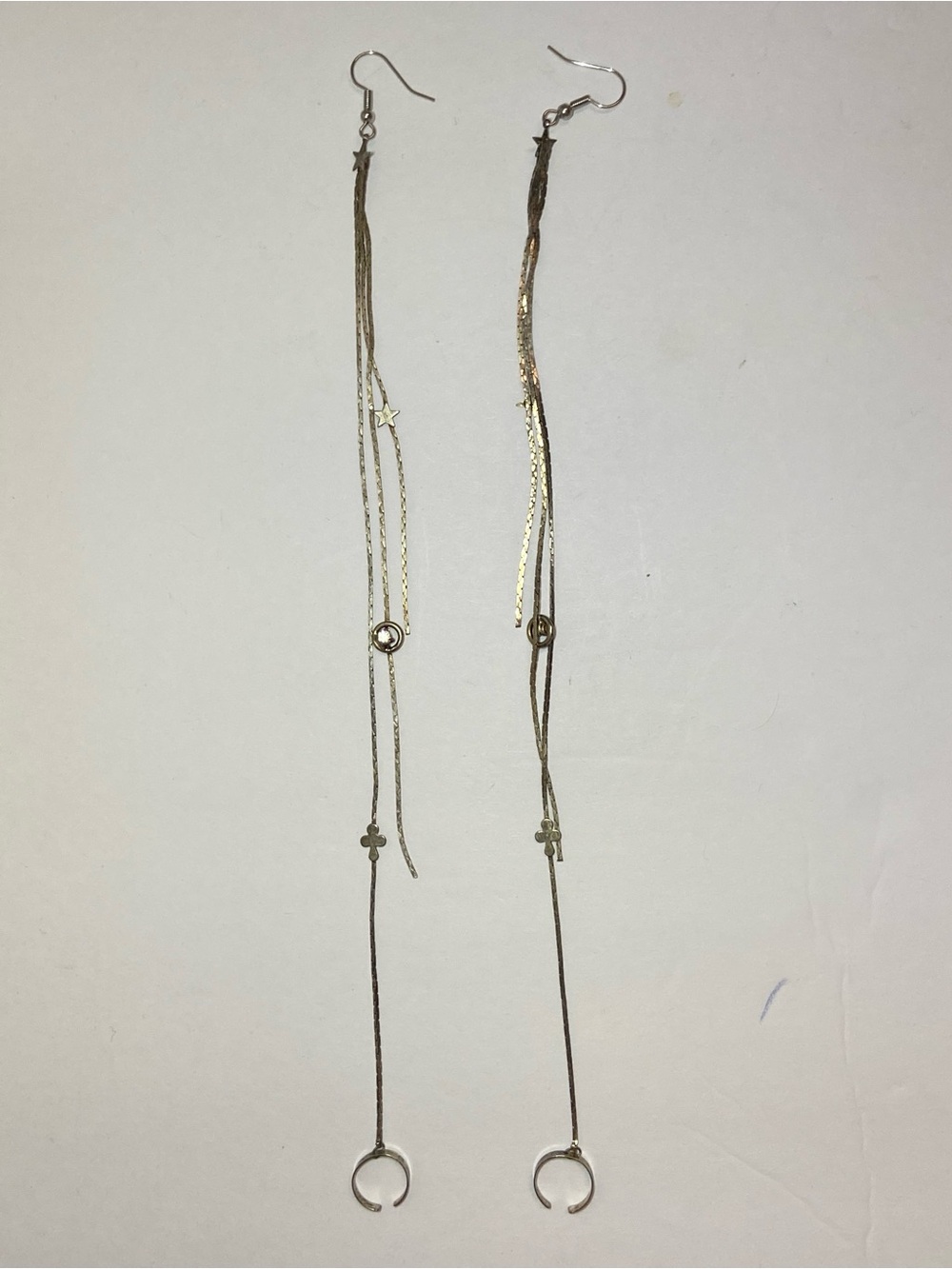 Silver Tone Celestial Theme Shoulder Duster Earrings